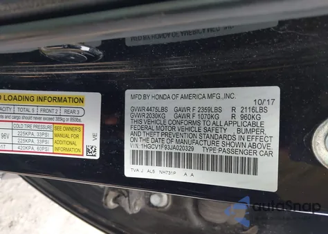 2018 Honda Accord Touring из США, поврежденный, VIN 1HGCV1F93JA020329